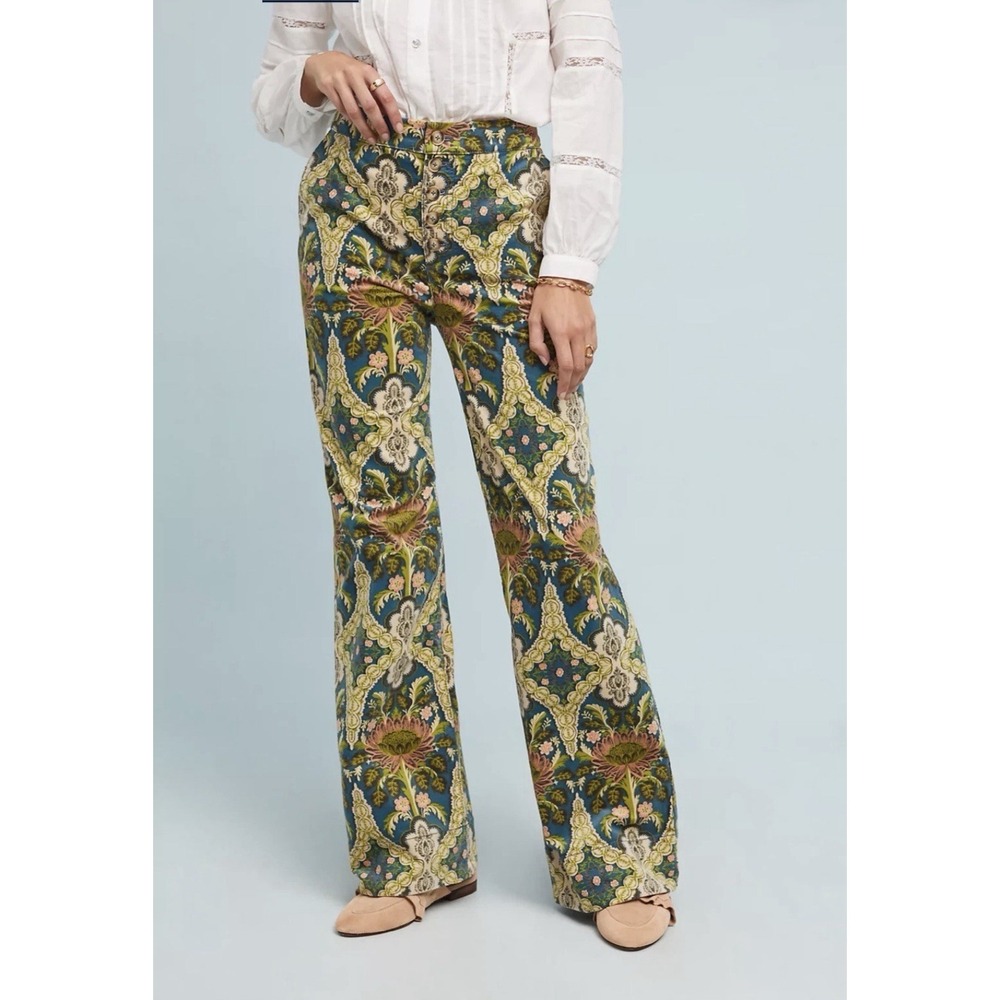 ANTHROPOLOGIE Pilcro Floral Corduroy High-Rise Wide-Leg Stretch Pants  Sz 30